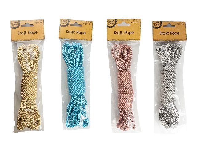 Rope Sash Cord Satin 4 Cols 6mm x 5M ea (Gold,Sil,Blue,Pink)